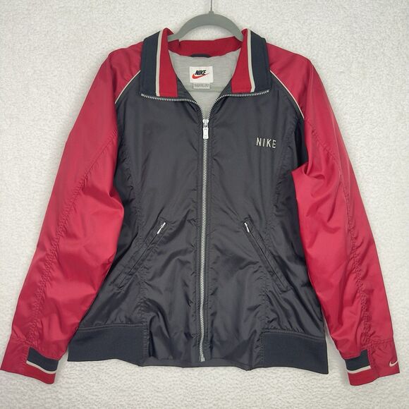 VTG Nike Track Jacket Youth Large (12-14) Black Red Windbreaker Full ZIp Lined - Picture 15 of 15